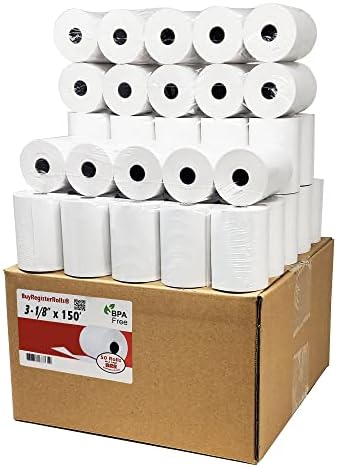 גלילי נייר תרמיים 3 1/8 על 150 - תוצרת אמריקה: [50 / חבילה] נייר קבלה ללא 50 גרם צינור מוצק ליבת